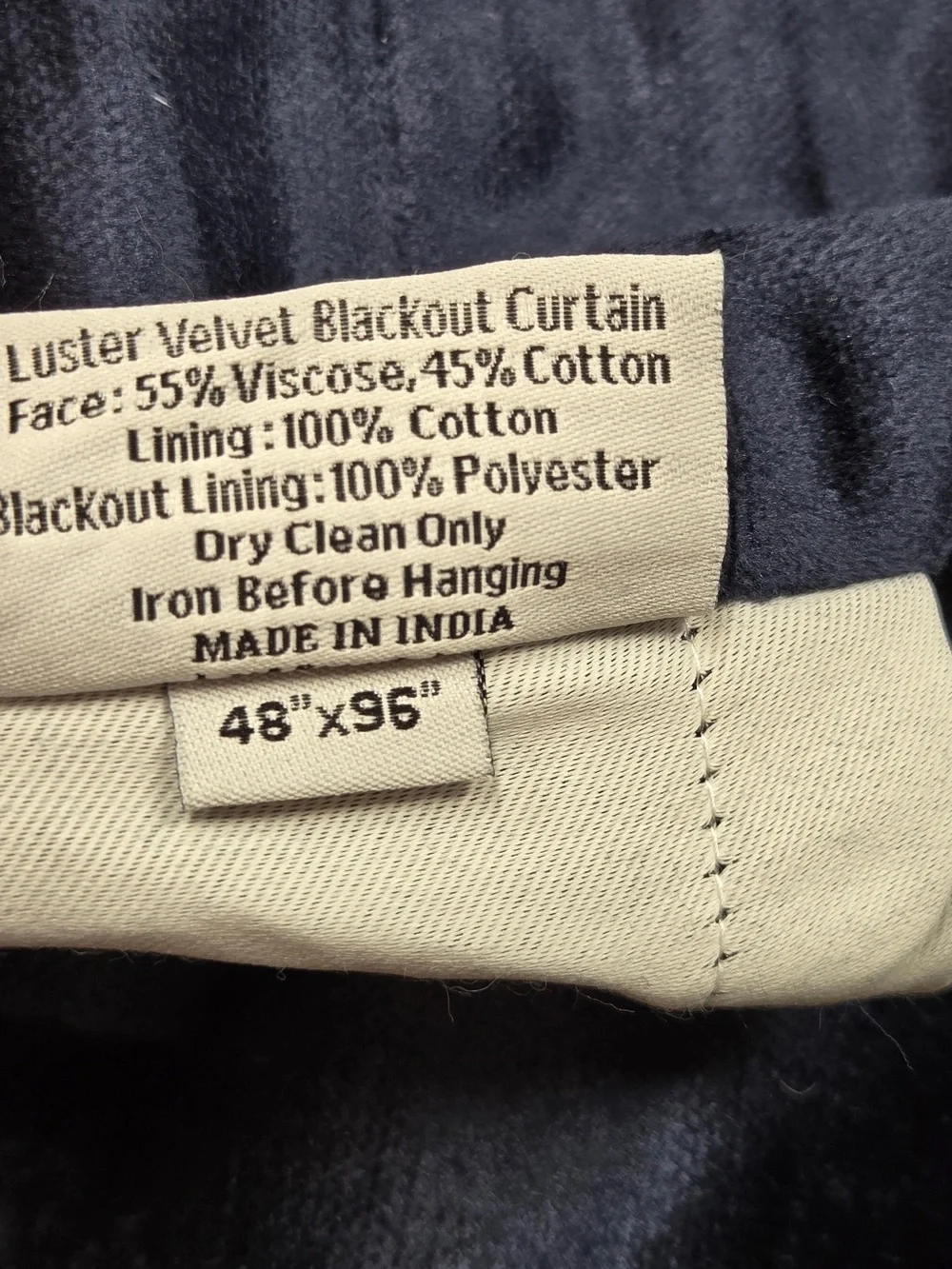 NWT QUINCE 1 48x96 Luster Velvet True Blackout Curtain Navy 9345